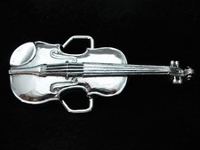 OG03161 *NOS* VINTAGE 1970s CUT-OUT *VIOLIN* MUSIC CHROME ON SOLID BRASS BUCKLE
