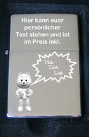 Liebesgeschenk Teddy Fotogravur Feuerzeug inkl. Textgravur als Geschenkidee