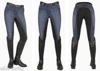 Reithose -Summer Denim- mit 3/4 Besatz aus elastischem Alos Wildlederimitat NEU