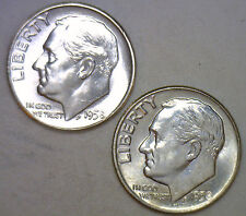1958 1958 D Silver Unc Bu Roosevelt Dime Ten Cent Coins from Nice 10c Roll #R