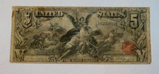 1896 Educational $5 Five Dollar Note Currency Silver Certificate