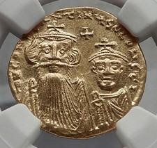 CONSTANS II Pagonatos & Constantine IV Gold Ancient Byzantine Coin NGC MS i58166