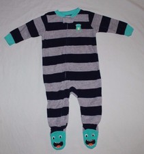 NEW~CARTERS INFANT BOY WINTER NAVY MONSTER FOOTED SLEEPER PAJAMAS SIZE 2T