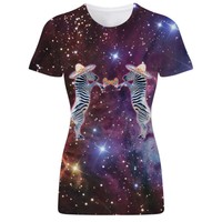Zebra Playing Maracas in Space Novelty Mexican Animal Lovers Womens T Shirt