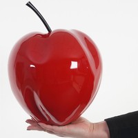 Deko Figur Apfel 35cm, Polyresin Skulptur Dekoobst, In-/Outdoor, weiß rot