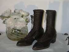Nos Antique Victorian Edwardian Brown Leather High Top Lace Shoes Boots Bradford