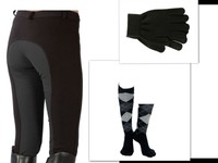 Damen Vollbesatzreithose schwarz grau + Socken + Handschuhe Pferde Reiten 34 -44