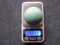 Minigolfball MG A GR bespielt markiert Balldaten im Text