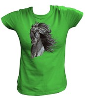 Damen T-Shirt 11241 Mustang schwarzes Pferd Pferde Horse Horses Wild Pony Reiten