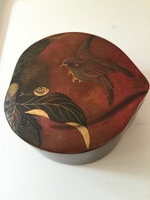 VINTAGE CHINESE or JAPANESE LACQUER PAPERMACHE? BOX CHINOISERIE bird snail lid