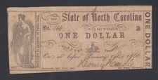 Usa 1866 State Of North Carolina One Dollar Paper Money
