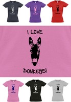 I LOVE DONKEYS! LADIES DONKEY LOVER T-SHIRT!  sizes 8 to 16