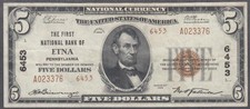 Series 1929 $5 The First National Bank of Etna Pa