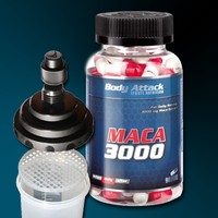 (14,24€/100g ) Body Attack Maca 3000 90 Kapseln + gratis Buchsteiner Shaker