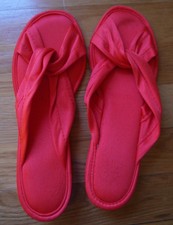Vintage Sears Red Nylon Wedge Heel Bedroom Slippers Size Medium 6 1/2-7 1/2