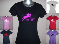 New LADIES / GIRLS PERSONALISED SHOW JUMPING PONY / HORSE T-SHIRT 8 to 16