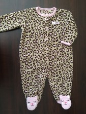 F-Girls One Piece Footed FLEECE Sleeper Size 6 Months Sleepwear CHEETAH PRINT