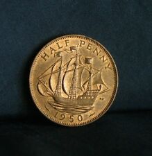 Great Britain 1/2 Penny 1950 Bronze Unc World Coin England Uk English Boat Ship