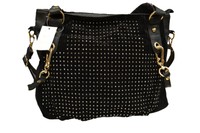 Damen Tasche Shopper mit Strass Glitzer Nieten Handtasche Leder Schwarz