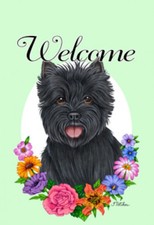 Garden Indoor/Outdoor Welcome Flag (Flowers) - Black Cairn Terrier 630811