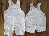 Lot 2 Baby Overalls Bibs 3M 3-6M Sailboat Whale Ocean Khaki White Lined Cotton 