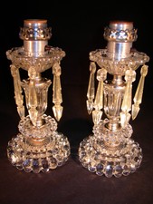 VINTAGE GLASS CRYSTAL 2 TABLE LAMPS W/PRISMS