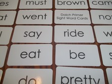 52 laminated Dolch Primer sight word flash cards.  Preschool and Kindergarten.