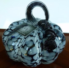Nicole Miller Hand Blown Glass Black & Blue 8" Pumpkin/Center Piece/ Fall Decor