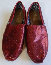 TOMS Red Sparkle Slip On Shoes Women's size 8