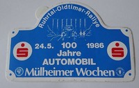 Aufkleber RUHRTAL-OLDTIMER-RALLYE 1986 Mülheim 100 Jahre Automobil Sticker 