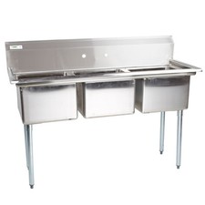 54" Stainless Steel 3 Compartment Commercial Sink without Drainboards