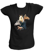 Damen T-Shirt Pferde 5 Pferdeköpfe Pferdekopf Horses Horse Spirit US Sattel 4615