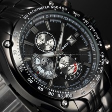 CURREN Black Dial Men Fashion Military Stainless Steel Date Sport Quartz Watch