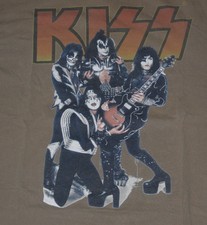 Kiss 1976 Group Pose Army Green T-Shirt Xl Gene Simmons Ace Frehley Peter Paul