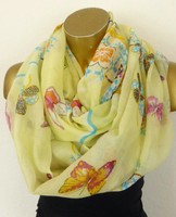 Sommer Loop Schal Schlauchschal Rundschal Schmetterlinge Gelb