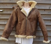Vintage USA Made Brown Shearling Sheepskin Hooded B3 Flying Jacket  ~ L / 42"