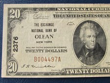 New listing
1929 20 Dollar Olean New York National Banknote Bill Charter 2376 make offer