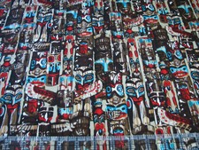 1 Yard Quilt Cotton Fabric- Benartex Kanvas Northwest Native Totem Poles Tan