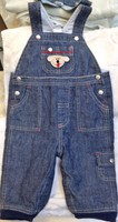 NEW BLUE DENIM OVERALLS PANTS w/ DOG 6 9 12 MONTHS BABY BOYS GIRLS UNISEX INFANT