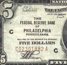 1929 $5 *Philadelphia* Brown Seal! Vf! Old Us National Currency!