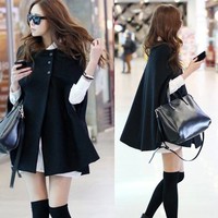 Damenmode Poncho Cape Umhang Überwurf Jacke Wollmantel Wolle Strick 