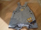 Infant Size 3-6 Months Blue White Striped Denim Shortalls Overalls Wet Paint 