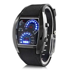 Fashion Men's Black Stainless Steel Sport Digital LED Date Analog Wrist Watch