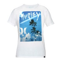 Hurley Herren T-Shirt Equator weiß blau Photo Print Shirt Rundhals Palmen