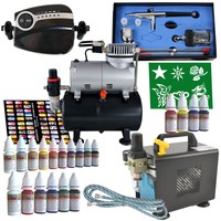 AIRBRUSH KOMPRESSOR SET KOMPLETT KIT AIRBRUSHPISTOLE SCHLAUCH FARBEN SCHABLONEN