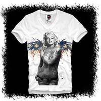 E1SYNDICATE V T SHIRT MARILYN MONROE USA FLAGGE JAMES DEAN ELVIS ROCKABILLY DC