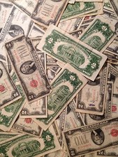 ✯1928-1963 Two Dollar Note Red Seal ✯$2 Bill G-Au✯Old Paper Estate Lot Currency✯