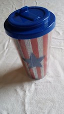 Cup Red Silver Stripes Blue Stars Lid Durable Plastic Americana Patriotic New