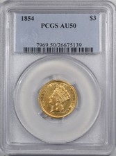 New listing
1854 $3.00 Gold Pcgs Au-50, Pretty Color