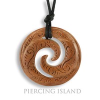 Grosser Amulett Anhänger Holz Kette Maori Koru Design inkl. Band PB325